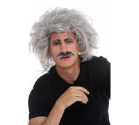 Perruque Carnaval Einstein Grand-Père Fou Professeur Gris Barbe Moustache