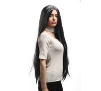 Perruque Carnaval Fasching Noir Gris Rayé Long Lisse Vampire Sorcière