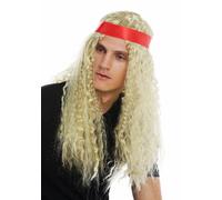 Perruque Carnaval Femme Homme Long Bandeau Crête Moyen Hippie Blonde Boucles