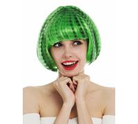 Perruque Carnaval Femmes Bob Frange Noir Vert Gesträhnt Rayé Maquereau