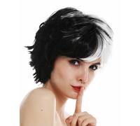 Perruque Carnaval Femmes Court Fou Noir Blanc Moitiés Divisé Sorcière