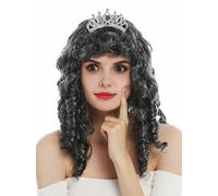 Perruque Carnaval Femmes Reine Princesse Fée Gris Boucles Baroque Tiara Diadème