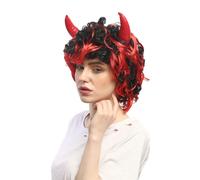 Perruque Carnaval Halloween Diable Diablesse Démon Fille - Diable Cornes 4045