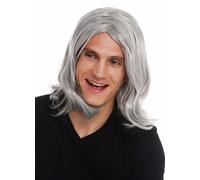 Perruque Carnaval Homme Long Crête Moyen Ondulé Gris Vieux Rockstar Cool Opa
