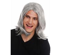 Perruque Carnaval Homme Long Crête Moyen Ondulé Gris Vieux Rockstar Cool Opa