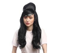 Perruque Carnaval Noir Long Lisse Beehive avec Anglaises Carmen Espagne 60er