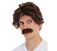 Perruque Carnaval Pour Homme Barbe Moustache 70s Retro Bulle Policier Opa Marron