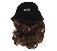 Perruque Chapeau Noir, Perruque Chapeau Femme, Chapeau Bob avec Perruque Bou Détachable et Respirante pour Femme Perruque Chapeau Seau en Laine pour Prise de Vue en Extérieur