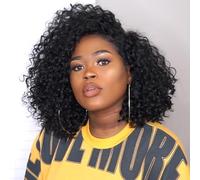 Perruque Cheveux Bob water curly 150% Densité No Lace Perruque Cheveux Humain pour Femme Afro Kinky Curly Human Hair Headband Wig Noire Naturelle