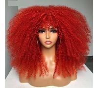 Perruque Cheveux courts Afro Kinky Curly perruque avec franges Synthetic cosplay moelleux perruques naturelles moelleuses for femmes Perruques quotidiennes(04)
