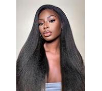 Perruque Cheveux Humain Kinky Straight Half Wig Human Hair，210% Density 3 In 1 Seamless Flip Over Yaki Straight Curly Glueless Headband Wig Human Hair Wig Wear and Go for Women 16 Pouces (41cm)