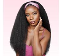 Perruque Cheveux Humain Kinky Straight Half Wig Human Hair Upgraded Adjustable Drawstring，210% Density 3 In 1 Glueless Yaki Straight Half Human Hair Wig Beginner Friendly Wear and Go for Women 22Inch