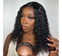 Perruque Cheveux Humain Sans Colle 5x5 Deep Wave Lace Bob Wig Human Hair Perruque Sans Colle Cheveux Humain 180% Densité Bob Wear and Go Glueless Bouclée Wig Human Hair Couleur Naturelle 16 Pouces
