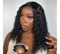 Perruque Cheveux Humain Sans Colle 5x5 Deep Wave Lace Bob Wig Human Hair Perruque Sans Colle Cheveux Humain 180% Densité Bob Wear and Go Glueless Bou Wig Human Hair Couleur Naturelle 16 Pouces
