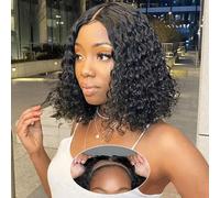 Perruque Cheveux Humain Sans Colle 5x5 Lace Bob Deep Wave Perruque Femme Brésilien Glueless Wig Human Hair 180% Densité Wear and Go Glueless Wig Plucked Pre Cut Naturelle Couleur 12 Pouces