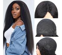 Perruque Cheveux HumainYaki Straight Human Hair Wig for Women 180% Densité Perruque Femme Naturelle Brésilien Glueless Wigs Kinky Straight Human Hair Natural Black 20 Pouces