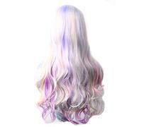 Perruque Cheveux Ondulés Perruque Synthétique Longue Bleue Perruques De Cosplay Pour Femmes Colorées Rouge Rose Blond Violet Marron Vert Noir Bordeaux Gris Perruques Pour Femmes (Multicolore 28 Pouce