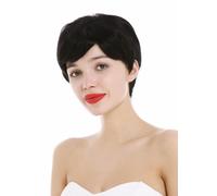 Perruque Cheveux Véritables Femme Hommes Androgyn Court Pixie Ondulés Raie Noir