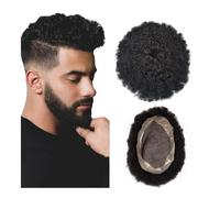 Perruque chignon homme Afro Men Toupee Human Hair Fine Indian Human Hair Wigs for Man Human Hair System Hair Topper Perruque Pour Hommes(4mm wave,9x11)