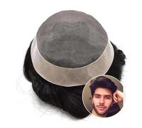 Perruque chignon homme Durable Men Hair Toupee Indian Straight Wave Human Hair Replacement System Men's Hair Capillary Prothesis Hairpiece Perruque Pour Hommes(Black,7x9)