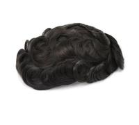 Perruque chignon pour hommes, Postiche en cheveux humains for hommes avec base en soie et peau fine en PU autour du système de remplacement de cheveux raides for hommes #1B Unités de cheveux noirs nat