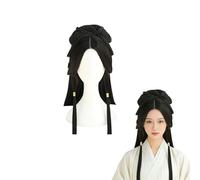Perruque chinoise rétro noire tressée à chignon haut perruque de cosplay féminine traditionnelle Hanfu accessoires de cheveux rétro dorés bandeau de geisha accessoires de cheveux de