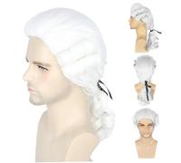 Perruque coloniale Colonial Wig Cap Historical Juge Wig Synthétique White Wig Wig Funding Founder Pather Wig Lawyer Wig for Men Halloween Costume Cosplay Habit Up Up Up