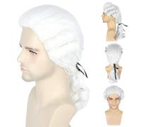 Perruque coloniale Colonial Wig Cap Historical Juge Wig Synthétique White Wig Wig Funding Founder Pather Wig Lawyer Wig for Men Halloween Costume Cosplay Habit Up Up Up