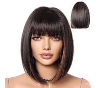 Perruque compacte - Carré noir naturel, perruque avec mèches | Fibres artificielles résistantes aux hautes températures, coiffure féminine polyvalente, accessoire de beauté pour filles