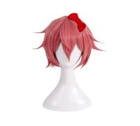 Perruque Cosplay Anime Doki Doki Literature Club, Sayori Rose Cheveux Courts Jeu De Rôle Perruques De Fête D'halloween + Bonnet De Perruque Accessoires De Cheveux Papillon
