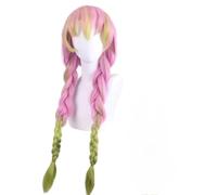 Perruque Cosplay Anime Kanroji Mitsuri, Longues Queues De Cheval Vert Rose Cheveux Costume D'halloween Perruques De Jeu De Rôle De Fête