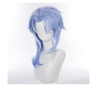 Perruque Cosplay Anime, Perruque de Cheveux Longs Bleus Perruque de Costume de Cheveux raides d'anime avec Une Frange
