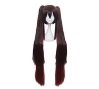 Perruque Cosplay Anime, Perruque de cheveux longs marron, perruque de costume de cheveux raides d'anime avec frange et double queue de cheval