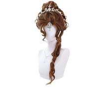 Perruque Cosplay Anime, Perruque longue ondulée lâche 3 couleurs avec perruque dorée en lin rose brun Halloween cheveux synthétiques résistants à la chaleur(Brown)