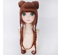 Perruque Cosplay Anime perruque tressée en lin foncé perruques de cheveux synthétiques en fibre résistante aux hautes températures et deux petits pains