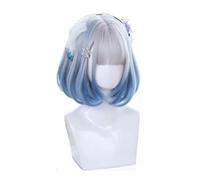 Perruque Cosplay Anime, Perruques bleues mixtes avec frange courte Hara Cosplay perruque rose perruque cheveux synthétiques résistants à la chaleur fête(Blue)