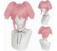 Perruque Cosplay Anime Puella Magi Madoka Magica Kaname Madoka, Perruques De Cheveux Courts Double Ponytai Rose Perruque Synthétique Résistante À La Chaleur Accessoires De Fête D'halloween