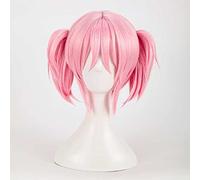 Perruque Cosplay Anime，Puella Magi Madoka Magica Madoka Kaname Perruque，Pink Short Perruque，avec Filet de Cheveux Gratuit，pour Fête Carnaval Halloween Perruques