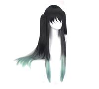 Perruque Cosplay Anime Tokitou Muichirou, Double Bouche De Tigre Dégradée Avec Queue De Cheval Cheveux Longs Costume D'halloween Jeu De Rôle De Fête (A)