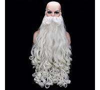 Perruque Cosplay de Noël Barbe Perruque Cosplay de Père Noël Perruque blanche bouclée, longue perruques synthétiques pour cheveux pour adultes + protection pour perruque 60 cm
