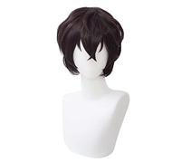 Perruque Cosplay,Perruque de Cosplay Bungo Stray Dogs Dazai Osamu,Short Anime Perruque,avec Filet de Cheveux Gratuit,Halloween Costume Cosplay,pour Fête Carnaval Noël(Color:Brun)