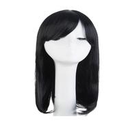 Perruque Cosplay,Perruque de fête,Perruque de dégu Fibre synthétique résistante à la chaleur, postiche ondulé moyen noir for Halloween, frange, costume de Cosplay, perruque blonde for carnaval(Black)