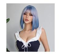 Perruque Cosplay Pour femmes 14 pouces/35 cm bleu Cosplay perruques synthétiques court Bob droite Lolita Halloween perruque de cheveux avec une frange for les femmes Afro résistant à la chaleur Glamou