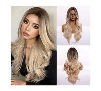 Perruque Cosplay Pour femmes 26 pouces Ombre Brun Blond Clair Platine Long Ondulé Moyen Partie Cheveux Perruque Cosplay Naturel Résistant À La Chaleur Synthétique Perruque for les Femmes Glamour perru