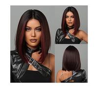 Perruque Cosplay Pour femmes Bob perruques for femmes court noir Bob perruque avec surbrillance rouge partie médiane utilisation quotidienne Glamour perruque
