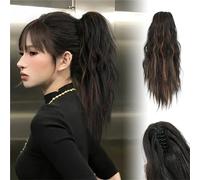 Perruque Cosplay Pour femmes Fausse queue de cheval ondulée courte et haute, accessoire for cheveux tressés naturels Glamour perruque(Multi-colored)