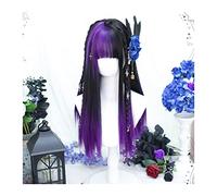 Perruque Cosplay Pour femmes Longue violette noire droite perruque soyeuse droite synthétique résistant à la chaleur frange perruque Halloween Costume Cosplay cheveux perruques for les femmes Glamour