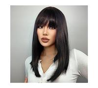Perruque Cosplay Pour femmes Naturel noir moyen droit Bob perruque synthétique cheveux Cosplay fête Lolita femmes filles perruques avec frange fibre résistante à la chaleur Glamour perruque
