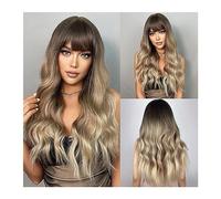 Perruque Cosplay Pour femmes Ombre brun doré vague perruque avec frange synthétique longs cheveux bouclés perruques for femmes femme faux Har fibre résistante à la chaleur Glamour perruque