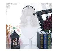 Perruque Cosplay Pour femmes Perruque blanche pure avec frange for femmes filles, perruque synthétique bouclée courte Bob Wave, perruque blanche bouclée Bob Lolita Cosplay avec frange Glamour perruque